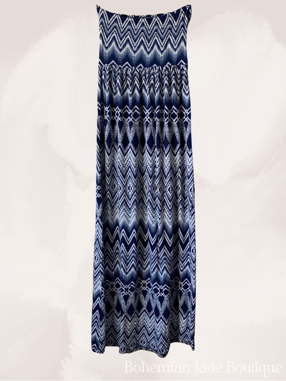 Iris Los Angeles Strapless Maxi Dress Women’s Small Blue White Tribal Chevron - Picture 3 of 7